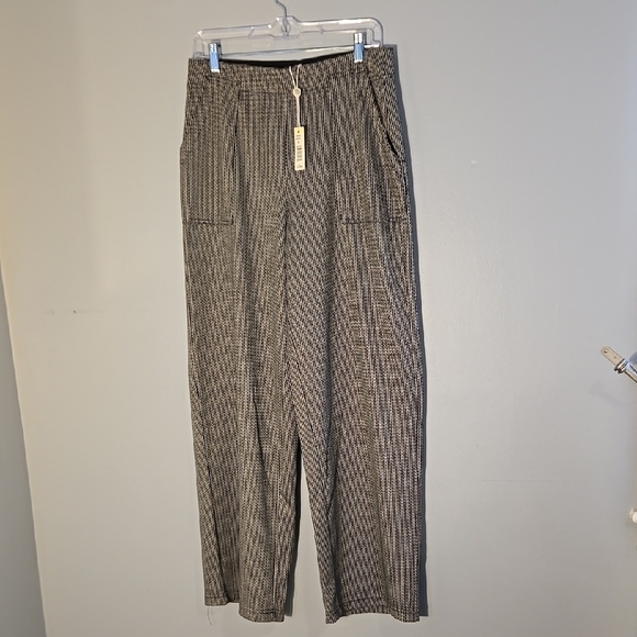 Max Studio Black & Cream Elastic Waist Stretchy Wide Leg Pants Size Large - Picture 1 of 14